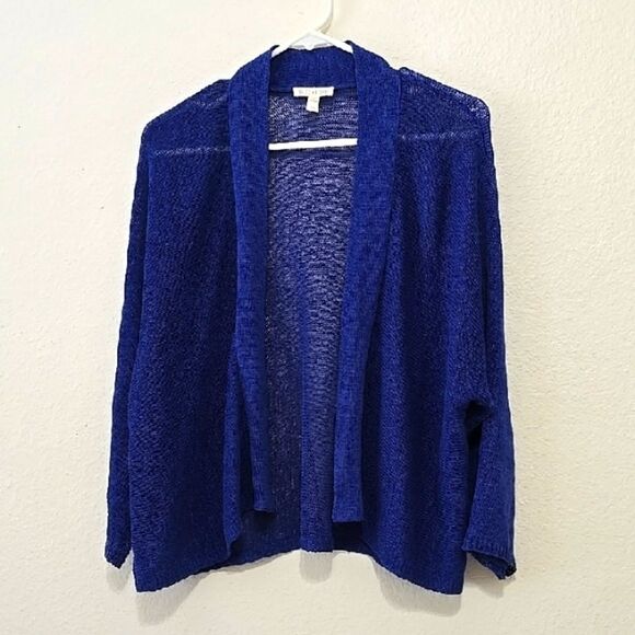 Eileen Fisher Knit, Blue Open-Front Sweater L - Picture 1 of 7